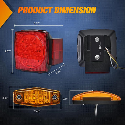 Nilight LED Trailer Light Kit Square Stop Turn Tail Light Red Amber Side Marker Light Third Brake ID Light Bar for 12V Utility Trailer Boat Camper RV Trucks Marine Snowmobile