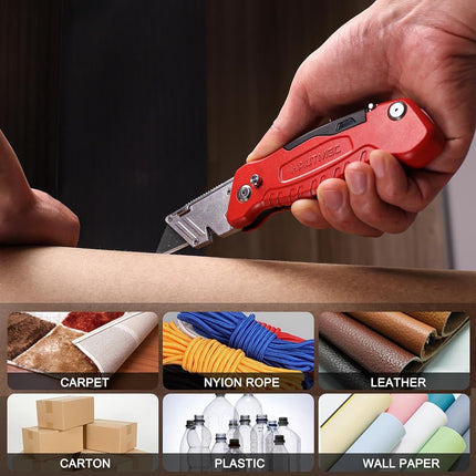 HAUTMEC Folding Utility Knife with Stronger Metal Body Sharper SK4 Black Blades and 2 Extra Blades and Screwdrivers HT0294