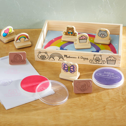 Melissa & Doug Mi Primer Set de Sellos de Madera - Favoritos (8 Sellos con Asa, 2 Almohadillas de Tinta Lavables)