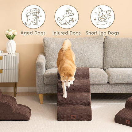 EHEYCIGA Curved Dog Steps for Bed and Sofa 50cm H, 4-Step, Brown