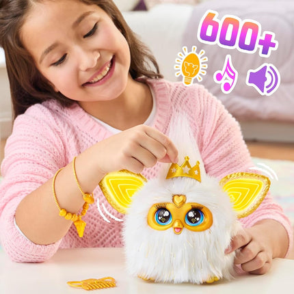 Furby Gold Glam Interactive Plush Toys for 6 Year Old Girls & Boys & Up, Voice Activated Animatronic, Speaks English & Furbish, White
