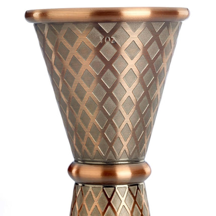 Barfly 1 x 2 oz. Diamond Lattice Etch Japanese Style Jigger, Antique Copper