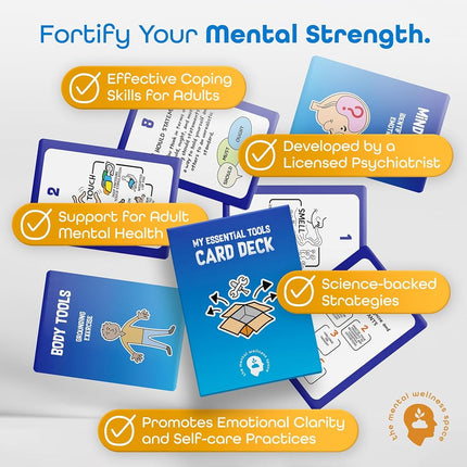 Essential Tools Card Deck – 52 Mental Health Flash Cards for Anxiety Relief, Coping Skills, Mindfulness, and Resilience Building