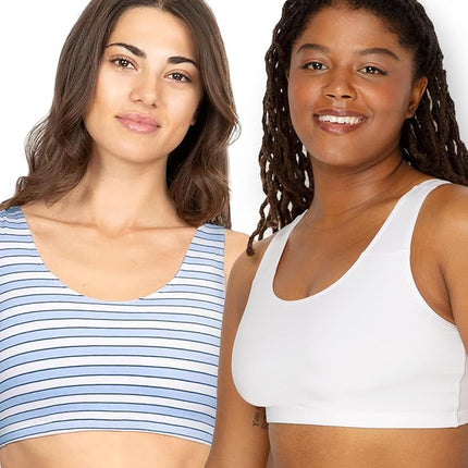 Fruit of the Loom Women's Built Up Tank Style Sports Bra Value Pack, 100 inches, Cottage Stripes/Skipper Blue/Grey Heather/White, 38 (Pack of 4)
