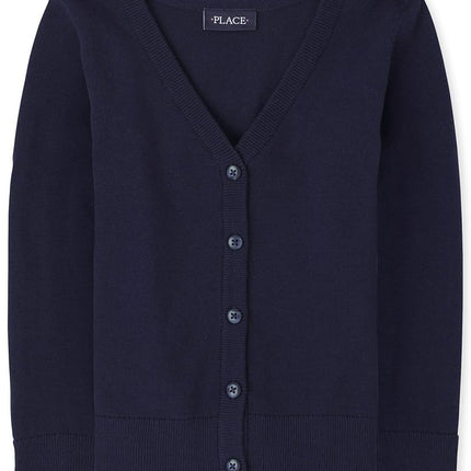 The Children's Place Girls' Uniform V Neck Cardigan, Tidal, X-Small