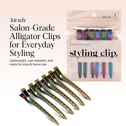 Kitsch Styling Hair Clip - Alligator Clips for Hair | Alligator Hair Clips for Styling & Sectioning | Professional Duckbill Hair Clips for Women | Holiday Gift | Duck Bill Clips - 6pcs (Iridescent)