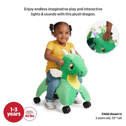 Radio Flyer Jade The Magical Dragon with Interactive Lights and Sounds, Ride On Toy for Toddlers Ages 1-3, Green Dragon Toy for Kids