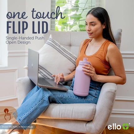 Ello Hydra Gourde isotherme en acier inoxydable de 1,9 l (64 oz) avec couvercle verrouillable et étanche et paille en silicone souple, Bouteille d'eau réutilisable en métal, Garde les boissons froides toute la journée, Bleu halogène