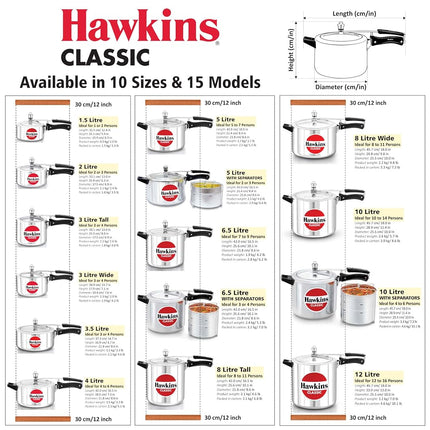 Hawkins Classic Pressure Cooker, 1.5 Litre Capacity