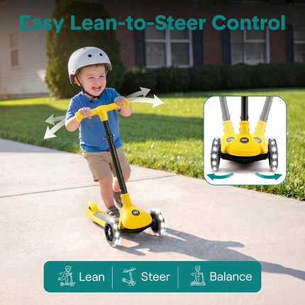 SereneLife Kids Scooter for Ages 3–7 – 3 Wheel Kick Scooter with Seat Option, Light-Up LED Wheels, Lean-to-Steer, Foldable, Adjustable Height, 50 kg Capacity