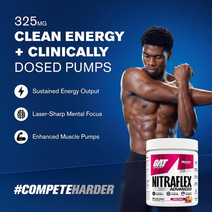 GAT Clinically Tested Nitraflex, Testosterone Enhancing Pre Workout, Fruit Punch,300 Gram