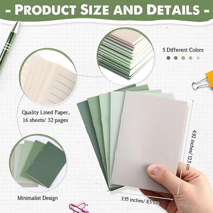 Eaasty 50 Pcs Mini Notebooks Lined Paper Bulk, Green