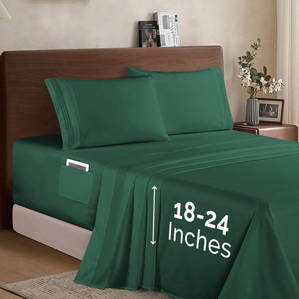 Elegant Comfort Luxury 1500 Premium Hotel Quality Microfiber 4-Piece Sheet Set - Soft, All Around Elastic 18-24 Inches Deep Fitted Sheet - Extra Deep Pocket Sheets, King, Hunter Green