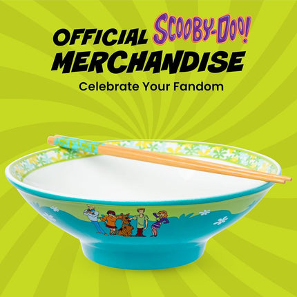 Silver Buffalo Scooby-Doo Ceramic Ramen Bowl with Chopsticks Featuring Fred, Velma, Daphne, Shaggy, and Scooby-Doo, 30 Ounces