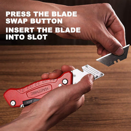 HAUTMEC Folding Utility Knife with Stronger Metal Body Sharper SK4 Black Blades and 2 Extra Blades and Screwdrivers HT0294