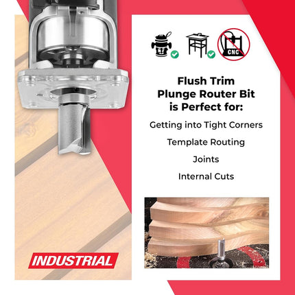 Amana Tool 45468 Carbide Tipped Flush Trim Plunge Template Router Bit 1-1/8 Dia x 1-1/2 x 1/2 Inch Shank with Upper Ball Bearing