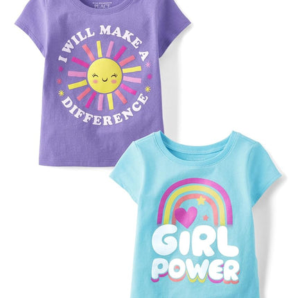 The Children's Place Baby Girls' and Toddler Assorted Everyday Short Sleeve Graphic T-Shirts,multipacks, Make a Difference/Girl Power, 4T