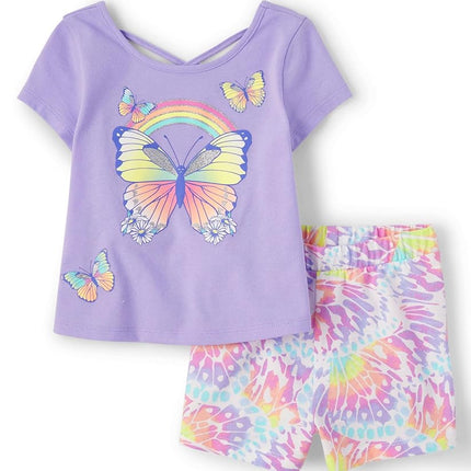 The Children's Place bebé-niña y toddler top de manga corta y shorts conjunto de 2 piezas, conjunto de mariposa morada, 3T