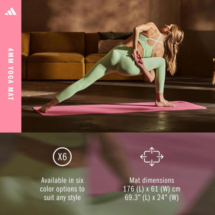 Adidas Yoga Mat 4 mm - Non-Slip, Sustainable, Pink Fusion