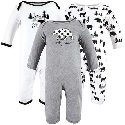 Hudson Baby baby-girls Cotton Coveralls, Baby Bear Gray Black, 0-3 Months