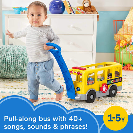 Fisher-Price Little People Toy Set for Toddlers, Large Yellow School Bus and Community Heroes, Musical Pull Along Vehicle and Figures for Ages 1+