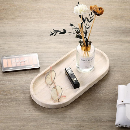 Koville Italian Natural Travertine Vanity Decorative Marble Tray, 12"x6" Light Beige Travertine Wabi Sabi Tray for Countertop Organizer, Catchall Tray for Perfume, Candles, Jewelry