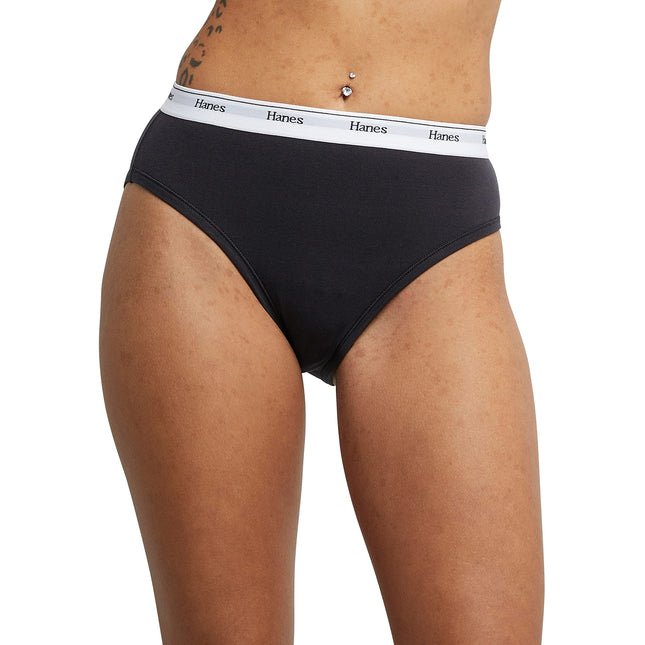 Hanes Originals Ropa interior de mujer, paquete de tiro alto, bragas de tiro alto de algodón elástico, colores básicos surtidos, paquete de 6