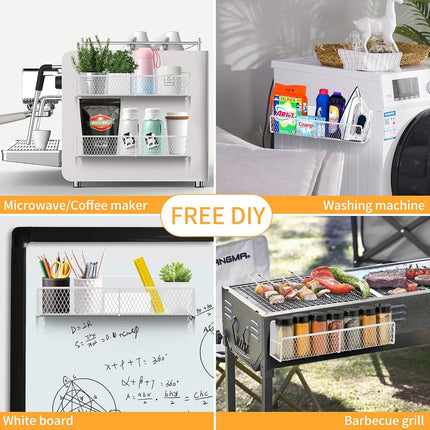 DTUQYX Magnetic Spice Rack for Refrigerator, 6 Pack Metal Magnetic Shelf White, Moveable Spice Organizer, Strong Magnetic Storage Fridge Organizer with Paper Towel Holder, Utensils Holder
