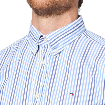 Tommy Hilfiger Short Sleeve Oxford Regular Fit, Men's Button Down Shirts, Wedge Blue / Multi, XS