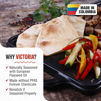Victoria Rectangular Cast Iron Double Burner Griddle, Reversible Grill, 13 x 8.5 Inch, Seasoned With 100% Kosher Certified Non-GMO Flaxseed Oil, Model: GDL-189