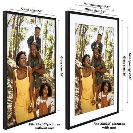 Marco para Póster Americanflat de 24x36 con Plexiglás Pulido - Úsalo como Marco de 20x30 con Paspartú o para Exponer una Foto de 24x36 sin Paspartú - Colección Soho - Marcos de Foto de Moldura Profunda para Pared - Negro