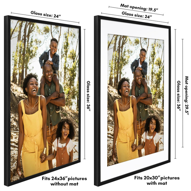 Marco para Póster Americanflat de 24x36 con Plexiglás Pulido - Úsalo como Marco de 20x30 con Paspartú o para Exponer una Foto de 24x36 sin Paspartú - Colección Soho - Marcos de Foto de Moldura Profunda para Pared - Negro