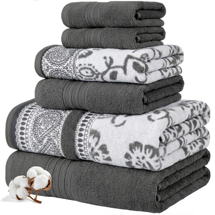 Modern Threads 6 Piece Set, 2 Bath Towels, 2 Hand Towels, 2 Washcloths Yarn Dyed Jacquard/Solid Towel Set Ophelia Stone
