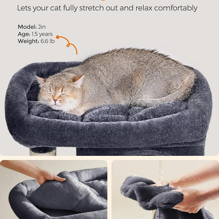 Feandrea Cat Tree Tower, 74 cm, M, Condo for Medium Cats up to 11 lb, Large Perch, 2 Caves, Scratching Post, Smoky Gray UPCT612G01