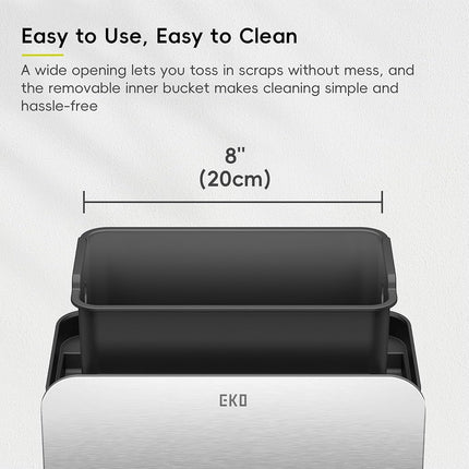 EKO Stainless Steel Kitchen Food Waste Compost Bin with Removable Inner Bucket and Deodorizer Compartment, 7L / 1.85 Gal Wall-Mounted Kitchen Trash Can with Swing Lid (Stainless & Black)