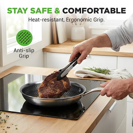 NutriChef 8" Stainless Steel Frying Pan - Triply Kitchenware Stir Fry Pan Kitchen Cookware w/Dakin Etching Non-Stick Coating, Scratch-Resistant Raised-up Honeycomb Fire Textured Pattern - NC3PL8