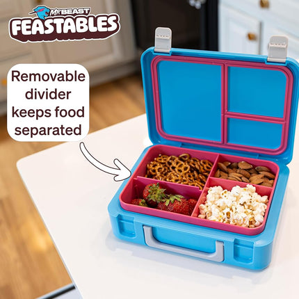 Mr. Beast Feastables Adjustable Bento Lunchbox- BPA Free, Snap Tight Lid, Removable Tray, Microwave & Freezer Safe, 9.25"x7"x2.75", Easy Clean, Kids Lunchbox with Adjustable Compartments