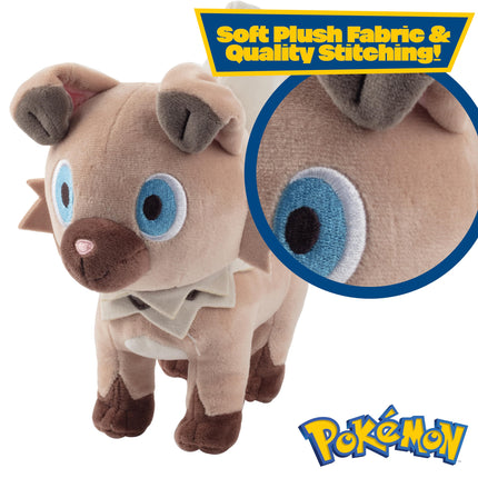 Peluche Pokémon Rockruff de 8" - Con licencia oficial - Figura de la Generación 7 Sol y Luna - Auténtico juguete de perro de peluche suave - Regalo para niños y niñas - 2+