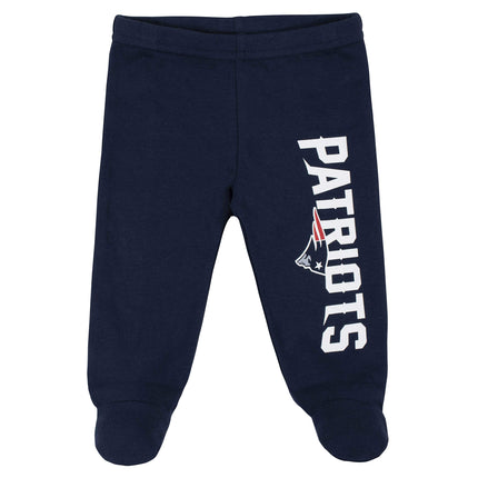 NFL 3 Pack BODYSUIT FOOTED PANT AND CAP, Blue boyNew England Patriots, 0-3M