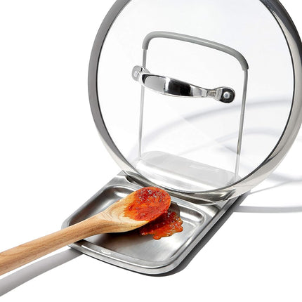 OXO Spoon Rest with Lid Holder Silver 3x4x1in