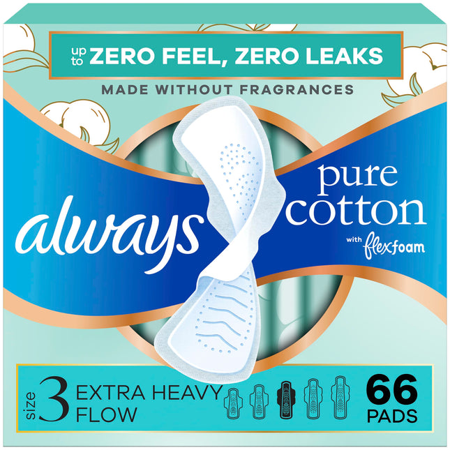 Always Pure Cotton Feminine Pads for Women, FlexFo