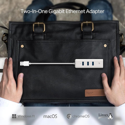 TP-LINK UE330 3-Port USB 3.0 Mini Data Hub with 10/100/1000 Gigabit Ethernet LAN Network Adapter for Apple MacBook Surface Pro XPS Laptop Ultrabook Chromebook PC Mac and More