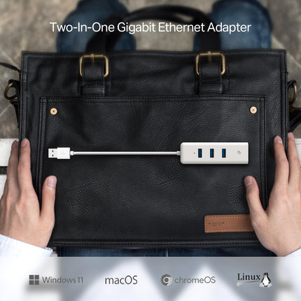 TP-LINK UE330 Mini Hub de données USB 3.0 à 3 ports avec adaptateur réseau LAN Ethernet Gigabit 10/100/1000 pour Apple MacBook Surface Pro XPS Ordinateur portable Ultrabook Chromebook PC Mac et plus encore