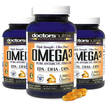 Doctors Nutra Nutracéuticos Omega 3 DPA Aceite de Pescado 2.900 Miligramos Triple Concentración Ultra Puro Concentrado, EPA-DPA-DHA, Cápsulas Blandas - 30 Porciones