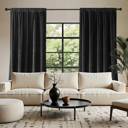 Joydeco Velvet Curtains 108 inches Long 2 Panels, Luxury Blackout Thermal Insulated Super Soft Rod Pocket Window Drapes for Bedroom Living Dining Room, Black, W52 x L108