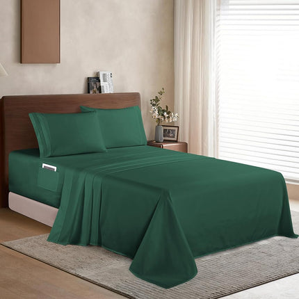 Elegant Comfort Luxury 1500 Premium Hotel Quality Microfiber 4-Piece Sheet Set - Soft, All Around Elastic 18-24 Inches Deep Fitted Sheet - Extra Deep Pocket Sheets, King, Hunter Green