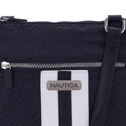 Nautica Women's Lakeside Signature Jaquard North South Crossbody Bag Cross Body, Black, One Size
