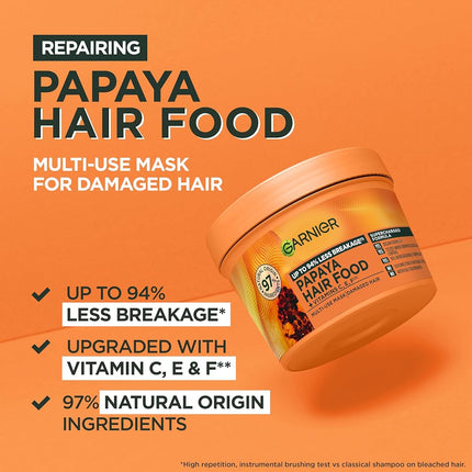 Garnier Hair Mask for Damaged Hair | Papaya Hair Food by Garnier Ultimate Blends, 3-in-1: Conditioner, Hair Mask, Leave-in Hair Conditioner | 98 Percent Natural Origin | 390 ml