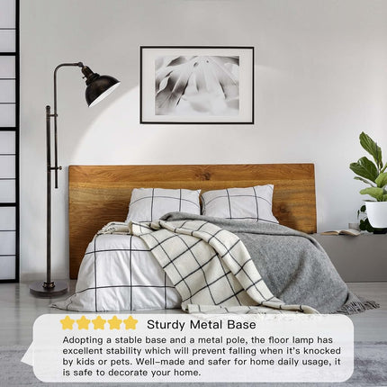 Lampadaire industriel réglable PARTPHONER, lampe de lecture rustique de style ferme à finition noire vieillie, lampadaire moderne avec télécommande et abat-jour en métal pour salon, chambre, bureau, hôtel