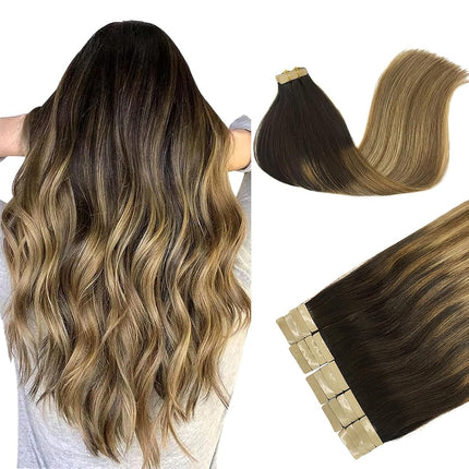 DOORES Tape in Hair Extensions Human Hair Balayage